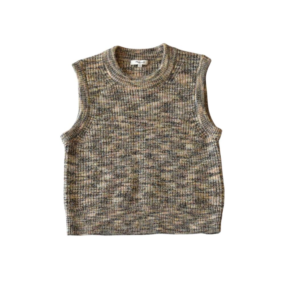 Madewell Space-Dyed Boulier Sweater Vest, Multicolor Marled Knit, Size XS